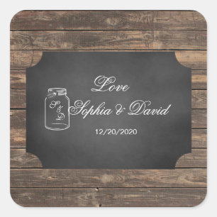 Adesivo Quadrado Casamento Único Rustic Mason Jar Chalkboard
