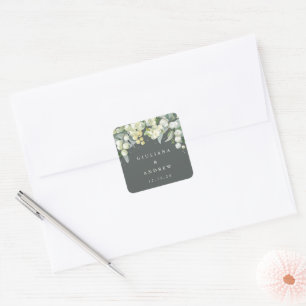 Adesivo Quadrado Casamento Verde Cinza Elegante com Snowberry+Eucal