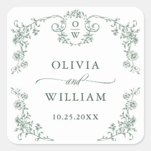 Adesivo Quadrado Casamento Verde da Ornamentado Vitoriana Grace Flo