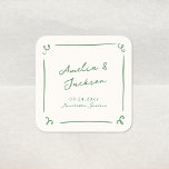Adesivo Quadrado Casamento Verde Desenhado À Mão Do Whimsical<br><div class="desc">Este design adorável apresenta elementos desenhados à mão e um texto ousado e caprichoso.</div>
