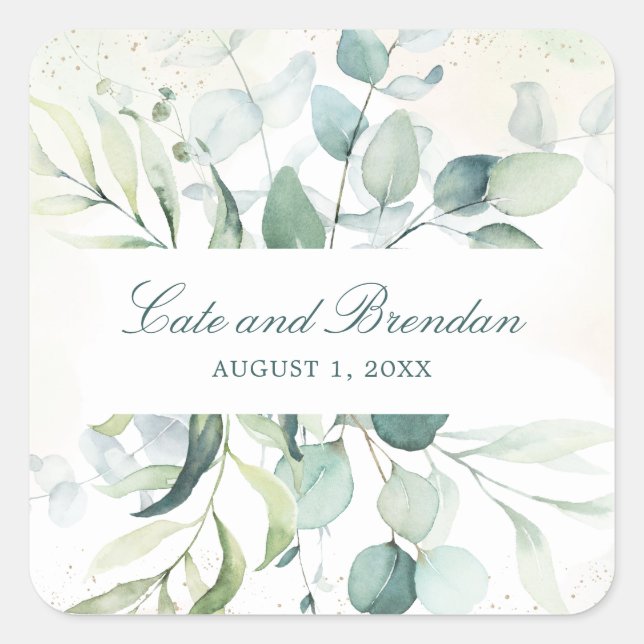 Adesivo Quadrado Casamento Verde Eucalyptus Verde Elegante (Frente)