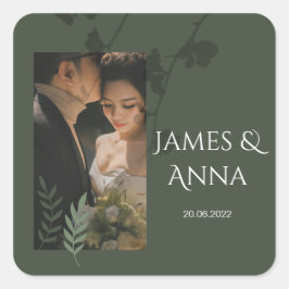 Adesivo Quadrado Casamento verde-oliva elegante personalizável