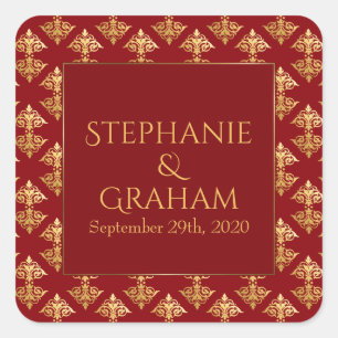 Adesivo Quadrado Casamento Vermelho Dourado Damask