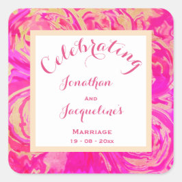 Adesivo Quadrado Casamento Vibrante Rosa Nomes de Script Elegantes 