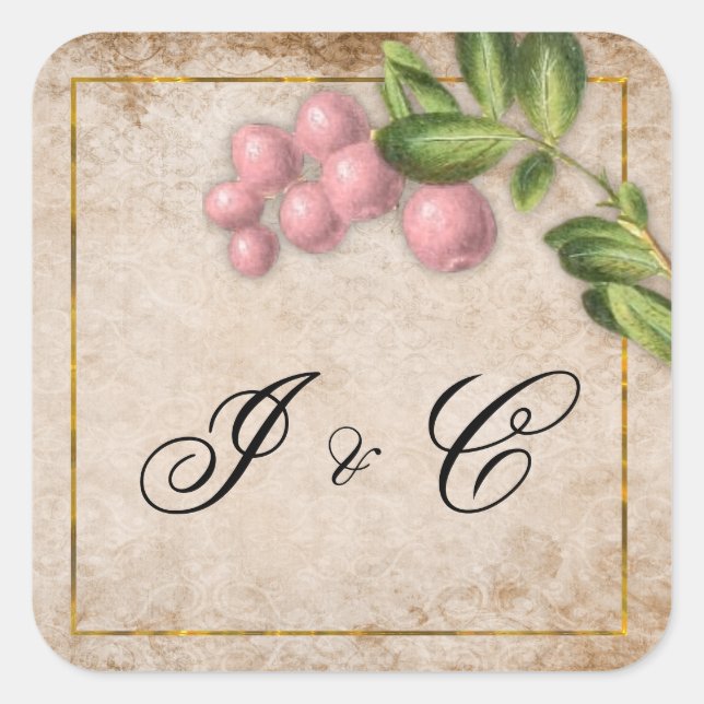 Adesivo Quadrado Casamento Vintage Pink Berries (Frente)