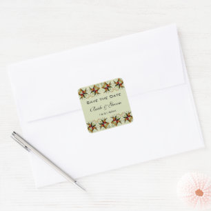 Adesivo Quadrado Casamento Vintage Save the Date Beija-flores Flore