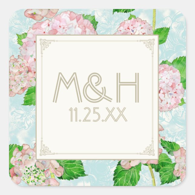 Adesivo Quadrado Casamentos Formais Elegantes Formais Rosa Hydrange (Frente)