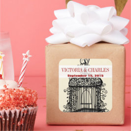 Adesivo Quadrado Casamentos vermelhos de pássaros vitorianosCage