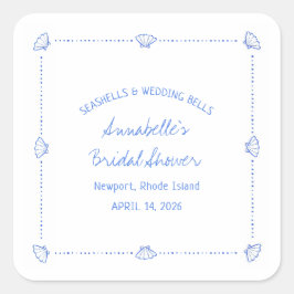 Adesivo Quadrado Casas de Concha Desenhadas à Mão & Sininhos de Cas