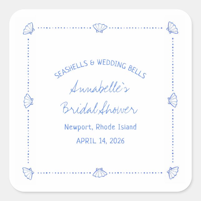 Adesivo Quadrado Casas de Concha Desenhadas à Mão & Sininhos de Cas (Frente)