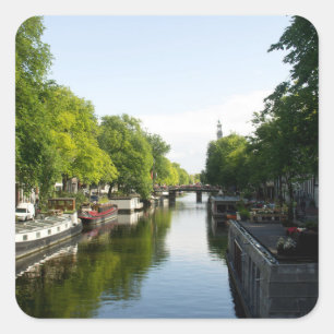 Adesivo Quadrado Casas Flutuantes no Canal de Amsterdã