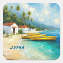 Adesivo Quadrado Casas minúsculas e barcos de pesca na Jamaica