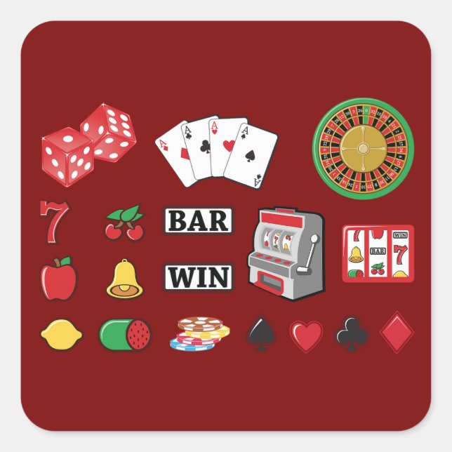 Adesivo Quadrado Casino Night Slot Machine Poker Lucky 7s (Frente)