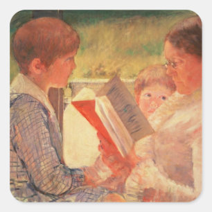 Adesivo Quadrado Cassatt Reading aos seus netos, 1888
