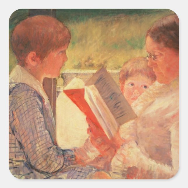 Adesivo Quadrado Cassatt Reading aos seus netos, 1888 (Frente)