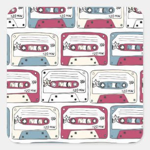 Adesivo Quadrado Cassetes de Música Retroativa: Padrão de Fundo Roc