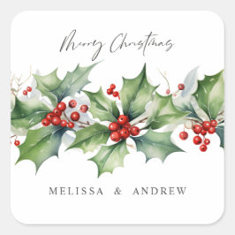 Adesivo Quadrado Castanha de Natal Clássica Holly com amoras