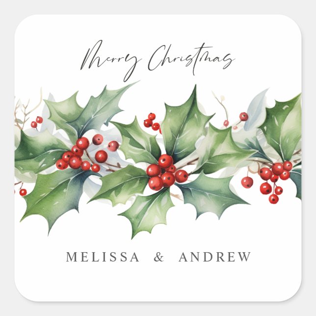 Adesivo Quadrado Castanha de Natal Clássica Holly com amoras (Frente)
