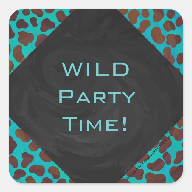 Adesivo Quadrado Castanho e Teal Dalmáticos com Monograma (Frente)