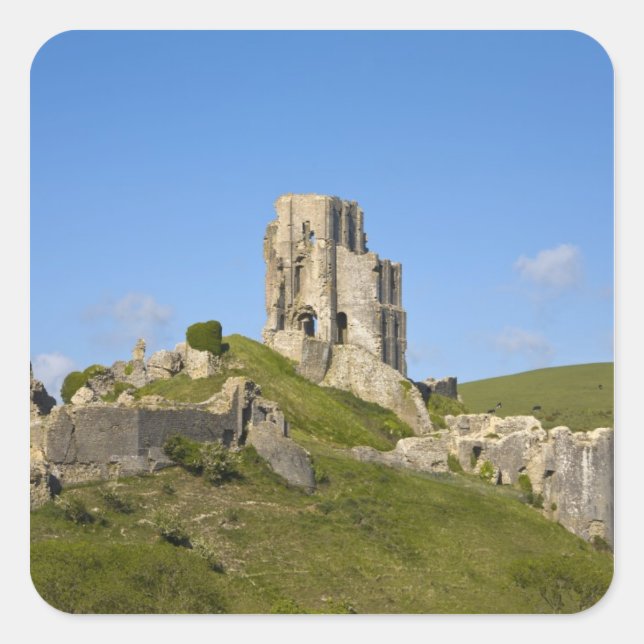 Adesivo Quadrado Castelo Corfe, Corfe, Dorset, Inglaterra (Frente)