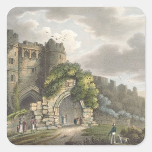 Adesivo Quadrado Castelo de Carisbrook, 'da ilha do Wight Illustr