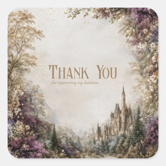 Adesivo Quadrado Castelo de Contos de Fadas Floral Roxo Floresta Vi (Frente)