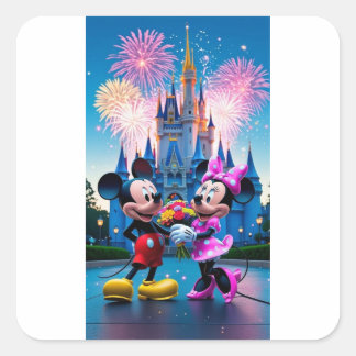Adesivo Quadrado Castelo Mágico Mickey e Minnie Mouse Papel para Fe