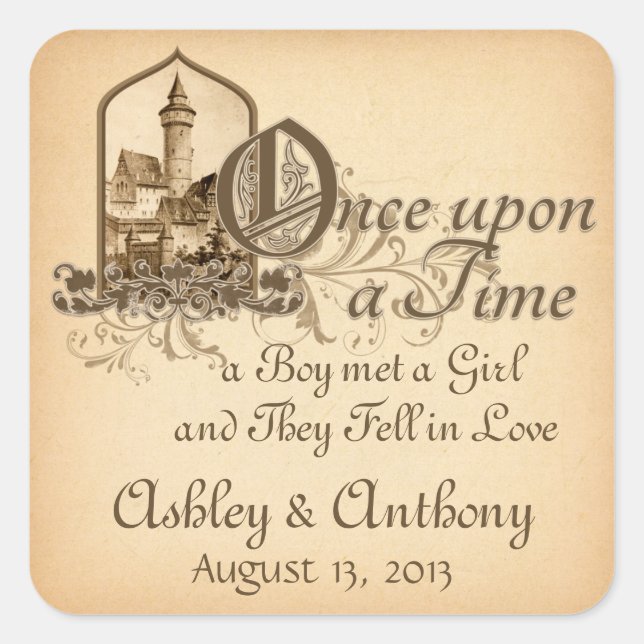 Adesivo Quadrado Castelo Medieval Fairytale Uma Vez No Casamento (Frente)