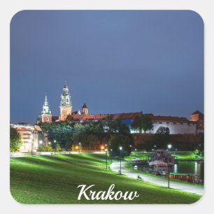 Adesivo Quadrado Castelo Wawel à noite em Cracóvia, Polônia