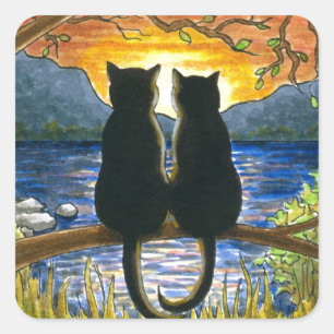 Adesivo Quadrado Cat 582 gatos pretos