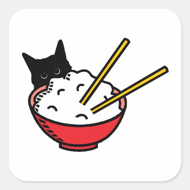 Adesivo Quadrado Cat ama arroz (Frente)
