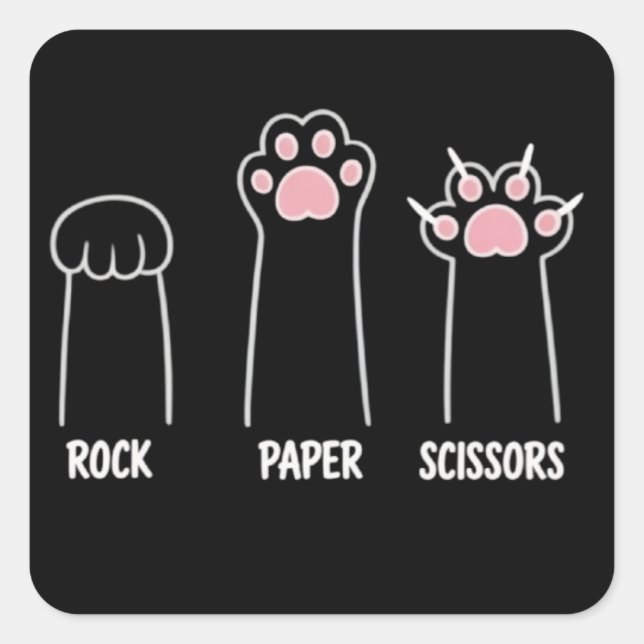 Adesivo Quadrado Cat Animal Pet Lover Rock Paper Scissors Hand Game (Frente)