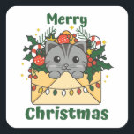 Adesivo Quadrado Cat Christmas Letter Winter Animals Cats Square St<br><div class="desc">Merry Christmas. The cat for Christmas as a Christmas greeting. Funny animals in the letter for the holidays. A sweet Christmas greeting. Cats are cute animals and perfect for Christmas.</div>