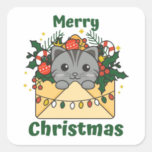 Adesivo Quadrado Cat Christmas Letter Winter Animals Cats Square St