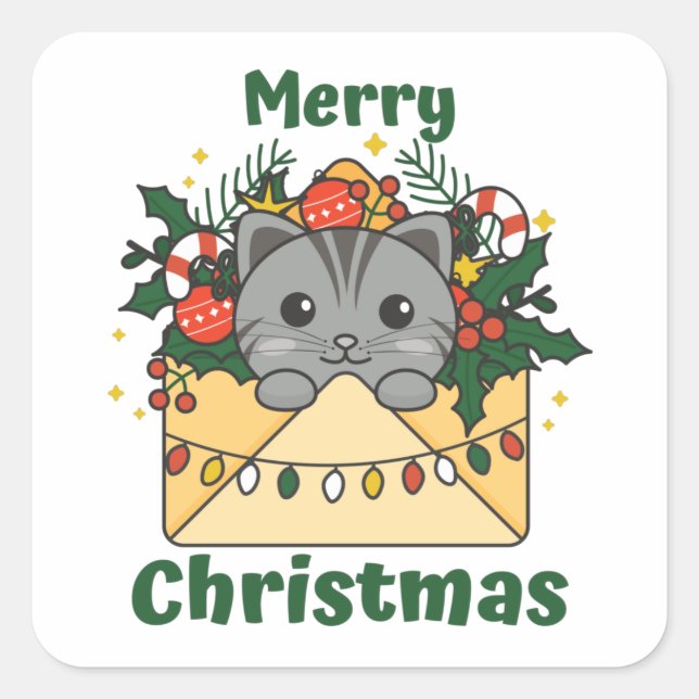 Adesivo Quadrado Cat Christmas Letter Winter Animals Cats Square St (Frente)