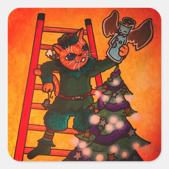 Adesivo Quadrado Cat. Elf de Natal (Frente)