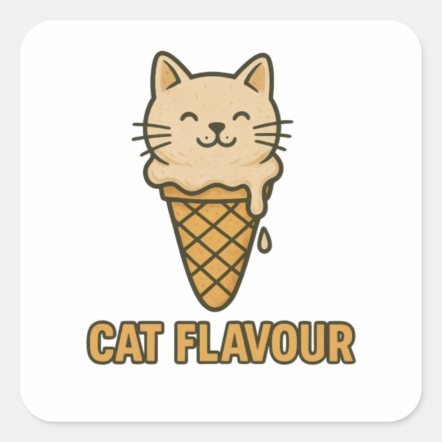 Adesivo Quadrado Cat Flavour Cute Ice Cream Cat Cone  (Frente)
