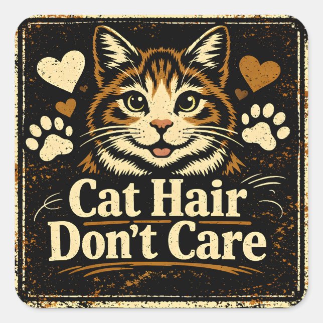 Adesivo Quadrado Cat Hair Don't Care – Feline Owner Humor (Frente)
