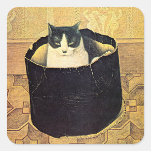 Adesivo Quadrado Cat in Hatbox, Solomon Meijer