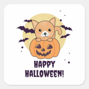 Adesivo Quadrado Cat In Pumpkin Sweet Cats Happy Halloween