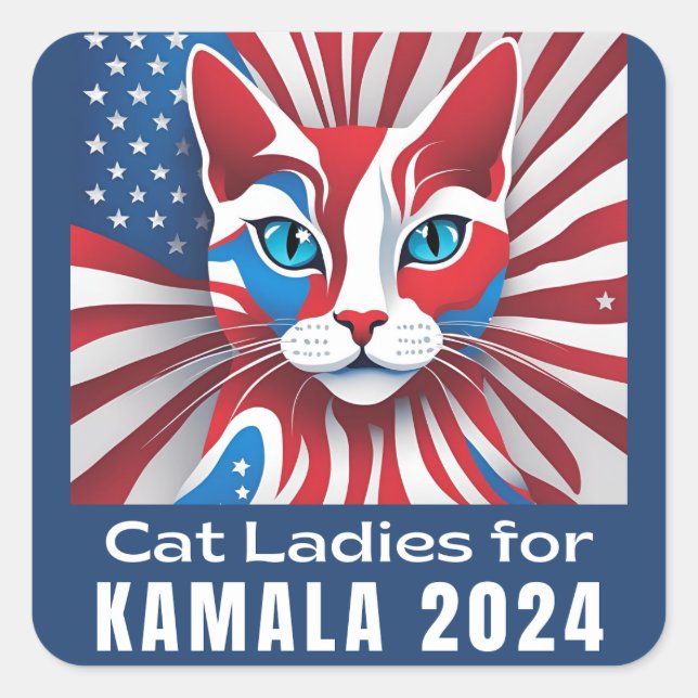Adesivo Quadrado Cat Ladies para Kamala 2024 Democrata (Frente)