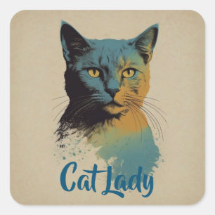 Adesivo Quadrado Cat Lady Sticker