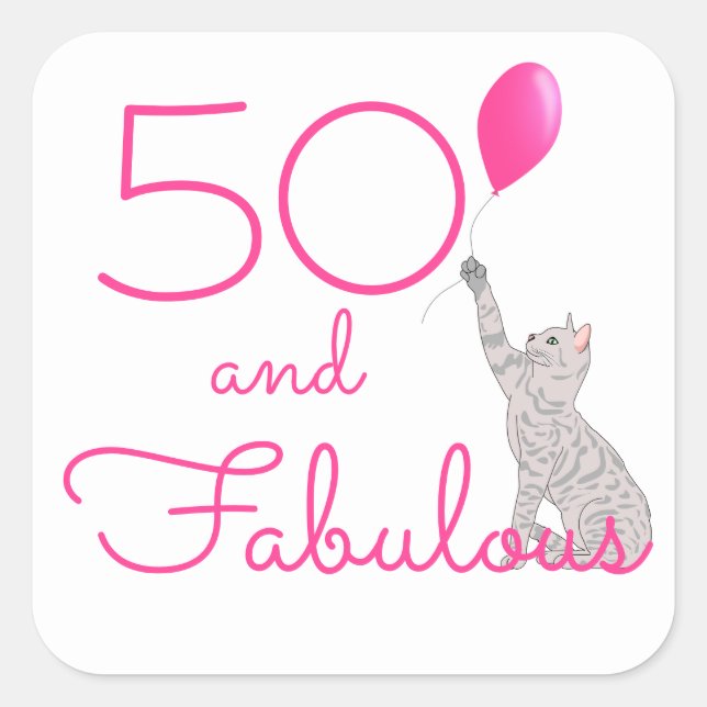 Adesivo Quadrado Cat Lover é rosa 50 e aniversário fabuloso (Frente)
