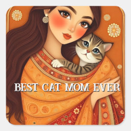 Adesivo Quadrado Cat lover Mom Photo  orange