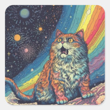 Cat Meows no espaço com arco-íris