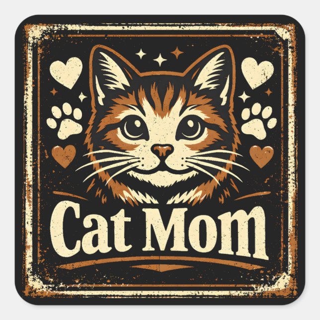 Adesivo Quadrado Cat Mom – Proud Feline Mother Love (Frente)