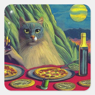 Adesivo Quadrado Cat Nip Pizza