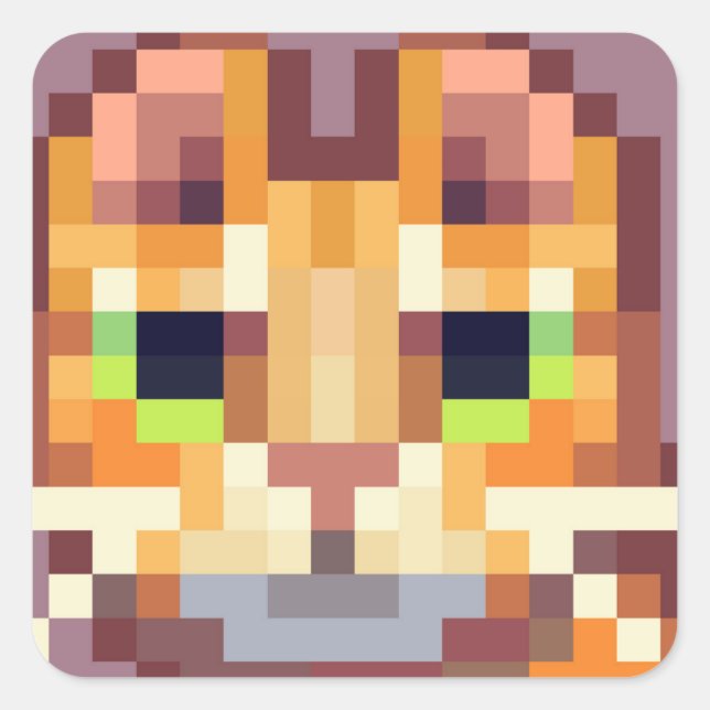 Adesivo Quadrado cat Pixelart, Pixel Art (Frente)