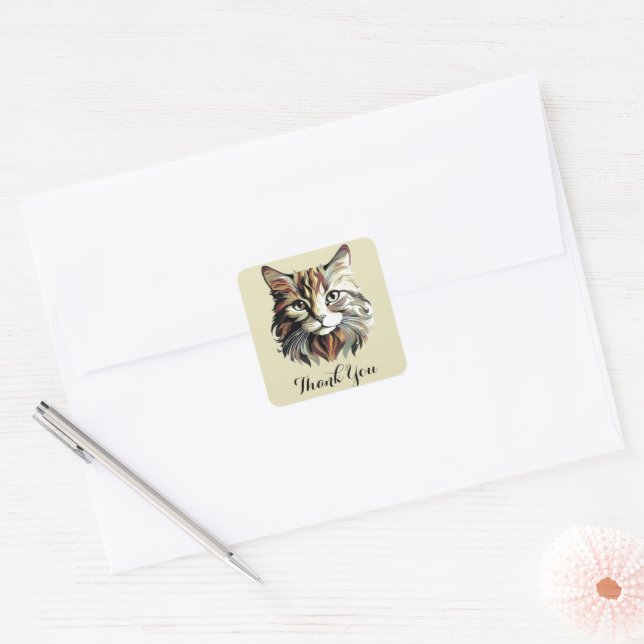 Adesivo Quadrado Cat Portrait Art Design Obrigado (Envelope)