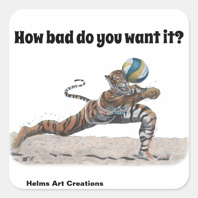 Adesivo Quadrado Cat Warrior Jogando Voleibol Fantasia Art Sticker (Frente)